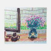 Raamthee en Bloemen Fleece Deken (Voorkant (Horizontaal))