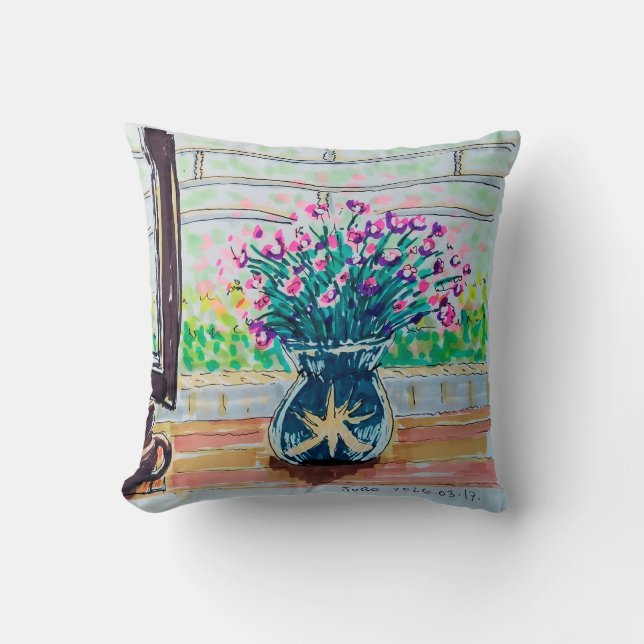Raamthee en Bloemen Kussen (Voorkant)
