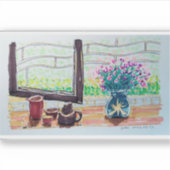 Raamthee en Bloemen Sticker (Voorkant)
