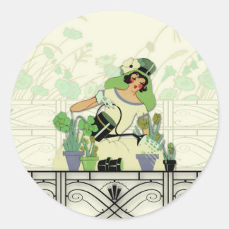 RAAMTUIN, ART DECO DAME: ZOMERGROENEN RONDE STICKER