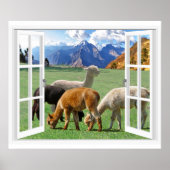 Raamuitzicht met bergen en alpaca poster (Voorkant)