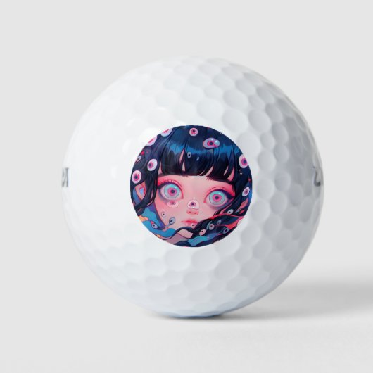 Raar griezelig schattig anime meisje golfballen (Voorkant)