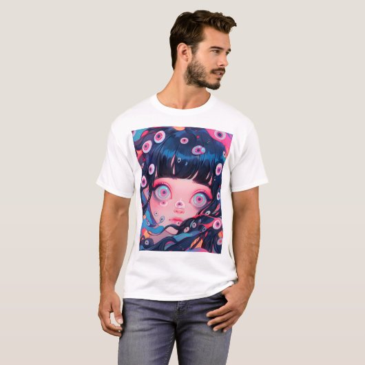Raar griezelig schattig anime meisje t-shirt (Voorkant volledig)