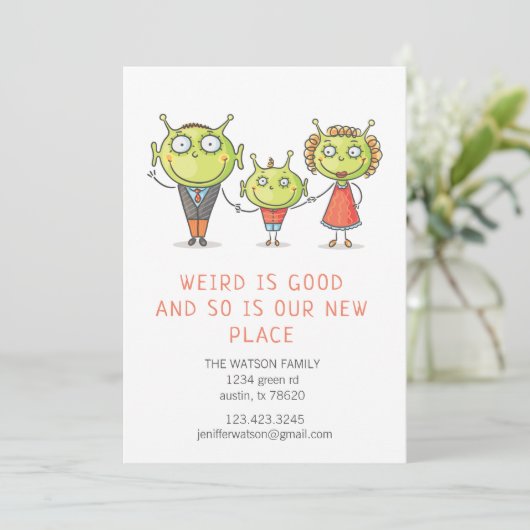 Raar is een goede familie verhuisaankondiging Kaar Kaart (Staand voorkant)