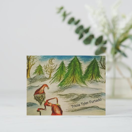 Raar kerstschilderij feestdagenkaart (Staand voorkant)