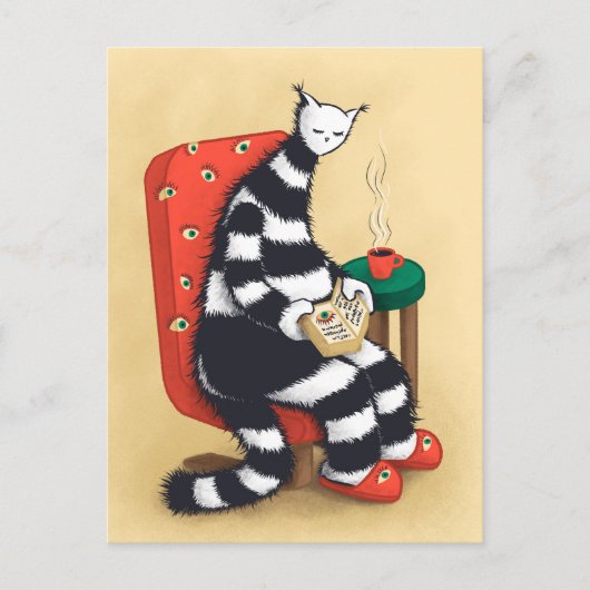 Raar lezen kat kunst briefkaart (Voorkant)