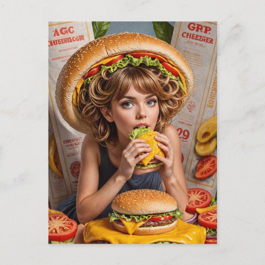 Raar Surreal Meisje met een Cheeseburger Pet Briefkaart (Voorkant)
