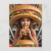 Raar Surreal Meisje met een Cheeseburger Pet Briefkaart (Voorkant)
