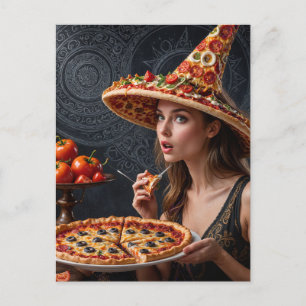 Raar Surreal Meisje met een Pizza Pet Briefkaart