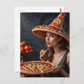 Raar Surreal Meisje met een Pizza Pet Briefkaart (Voorkant / Achterkant)