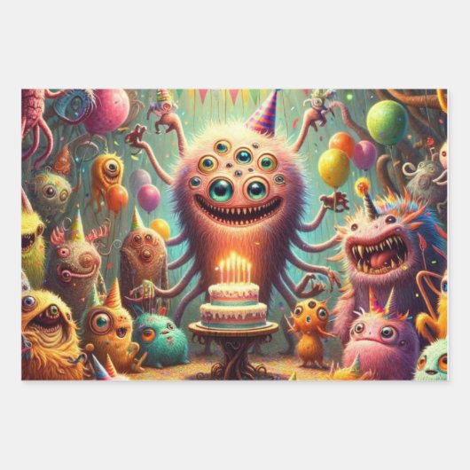 Raar verjaardagsfeestje inpakpapier vel (Voorkant 3)