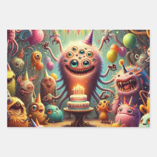 Raar verjaardagsfeestje inpakpapier vel (Voorkant 2)