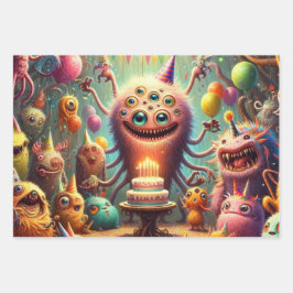 Raar verjaardagsfeestje inpakpapier vel