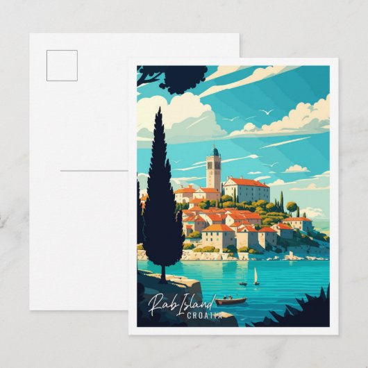 Rab Island Kroatië vintage reisillustratie Briefkaart (Voorkant / Achterkant)
