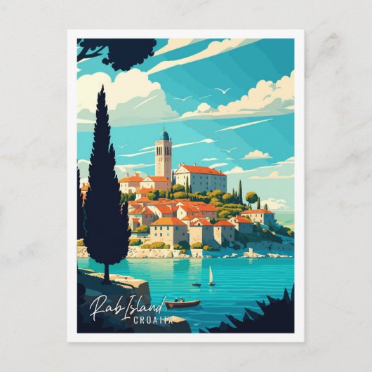 Rab Island Kroatië vintage reisillustratie Briefkaart (Voorkant)