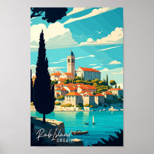 Rab Island Kroatië vintage reizen kunst illustrati Poster
