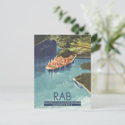 Rab isle, Dalmatia, Kroatië, oud poster Briefkaart (Staand voorkant)