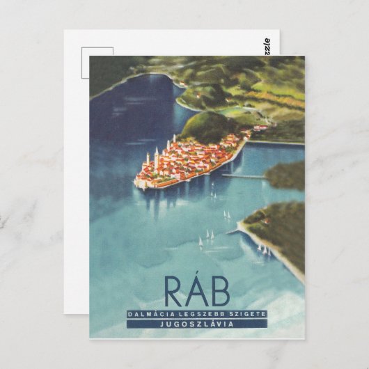 Rab isle, Dalmatia, Kroatië, oud poster Briefkaart (Voorkant / Achterkant)