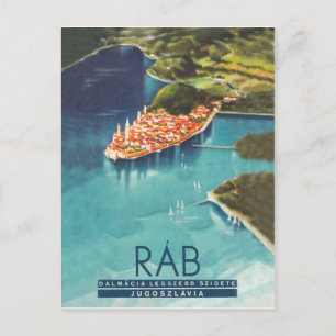 Rab isle, Dalmatia, Kroatië, oud poster Briefkaart