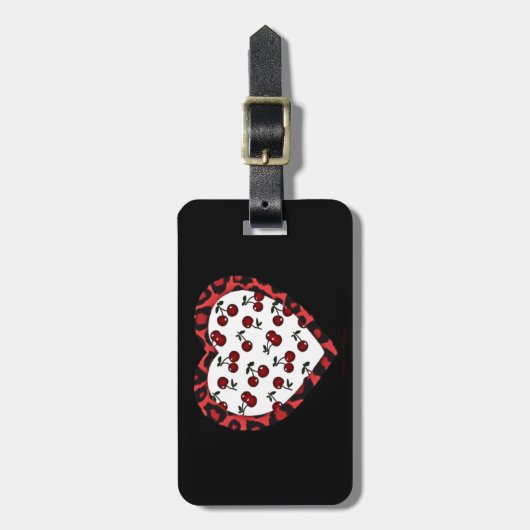 RAB-kersen Leopard Print Heart Rockabilly Bagagelabel (Voorkant verticaal)