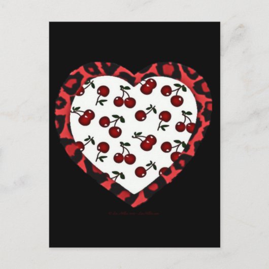 RAB-kersen Leopard Print Heart Rockabilly Briefkaart (Voorkant)