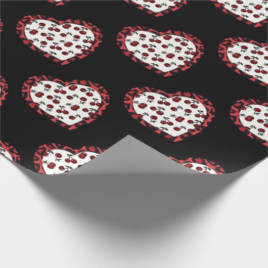 RAB-kersen Leopard Print Heart Rockabilly Cadeaupapier (Hoek)