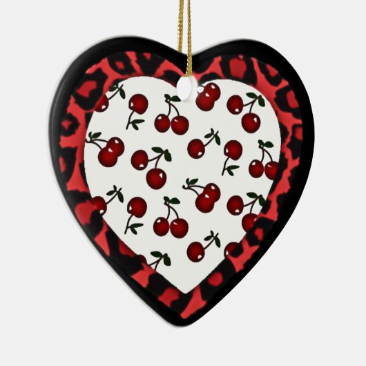 RAB-kersen Leopard Print Heart Rockabilly Keramisch Ornament (Rechts)