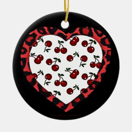 RAB-kersen Leopard Print Heart Rockabilly Keramisch Ornament (Voorkant)