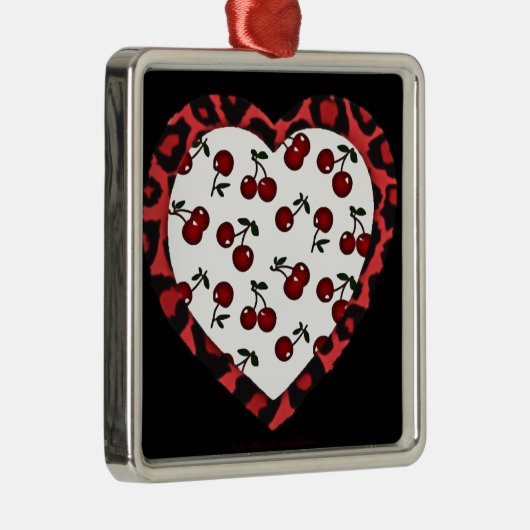 RAB-kersen Leopard Print Heart Rockabilly Metalen Ornament (Rechts)