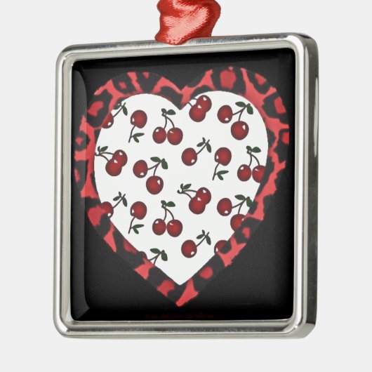 RAB-kersen Leopard Print Heart Rockabilly Metalen Ornament (Links)