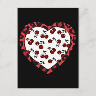RAB kersen Luipaardprint Hart Rockabilly Briefkaart