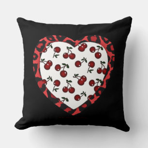 RAB kersen Luipaardprint Hart Rockabilly Kussen
