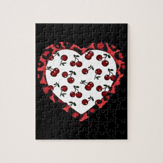 RAB kersen Luipaardprint Hart Rockabilly Legpuzzel (Verticaal)