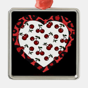 RAB kersen Luipaardprint Hart Rockabilly Metalen Ornament
