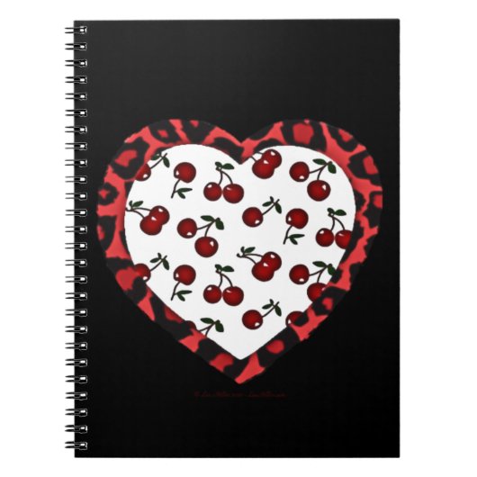 RAB kersen Luipaardprint Hart Rockabilly Notitieboek (Voorkant)