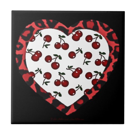 RAB kersen Luipaardprint Hart Rockabilly Tegeltje (Voorkant)