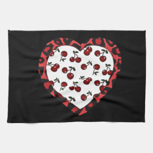 RAB kersen Luipaardprint Hart Rockabilly Theedoek