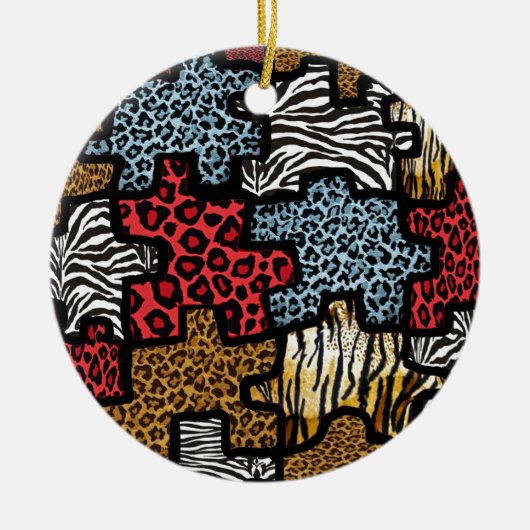 RAB Rockabilly Animal Print Puzzle Keramisch Ornament (Voorkant)