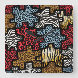 RAB Rockabilly Animal Print Puzzle Vierkante Klok