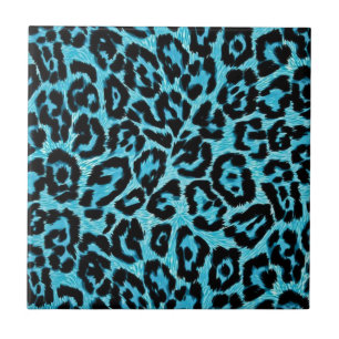 RAB Rockabilly Blue Leopard Print Tile Tegeltje