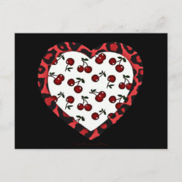 RAB Rockabilly Cherries Leopard Print Heart Briefkaart