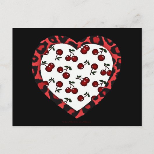 RAB Rockabilly Cherries Leopard Print Heart Briefkaart (Voorkant)