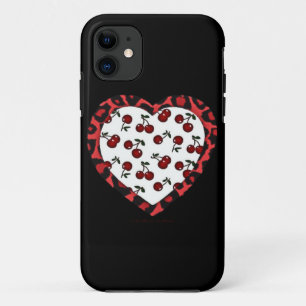 RAB Rockabilly Cherries Leopard Print Heart iPhone 11 Hoesje