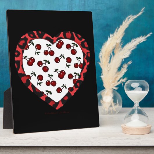 RAB Rockabilly Cherries Leopard Print Heart Fotoplaat (Zijkant)