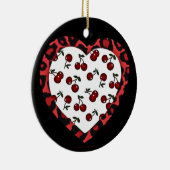 RAB Rockabilly Cherries Leopard Print Heart Keramisch Ornament (Rechts)
