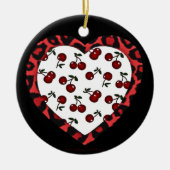 RAB Rockabilly Cherries Leopard Print Heart Keramisch Ornament (Voorkant)