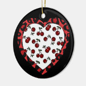RAB Rockabilly Cherries Leopard Print Heart Keramisch Ornament (Links)