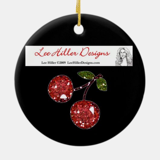 RAB Rockabilly Cherries Leopard Print Heart Keramisch Ornament (Achterkant)