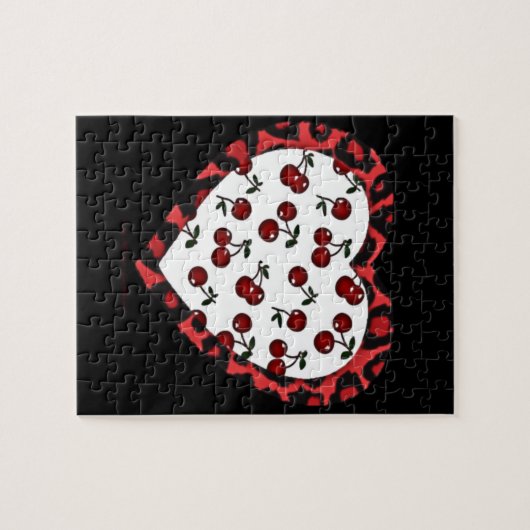 RAB Rockabilly Cherries Leopard Print Heart Legpuzzel (Horizontaal)