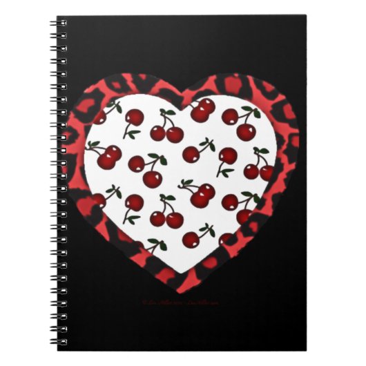 RAB Rockabilly Cherries Leopard Print Heart Notitieboek (Voorkant)